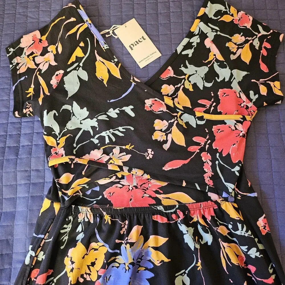Pact Organic Cotton Fit & Flare Floral Crossback Maxi Dress - Large - NWT - Picture 8 of 11